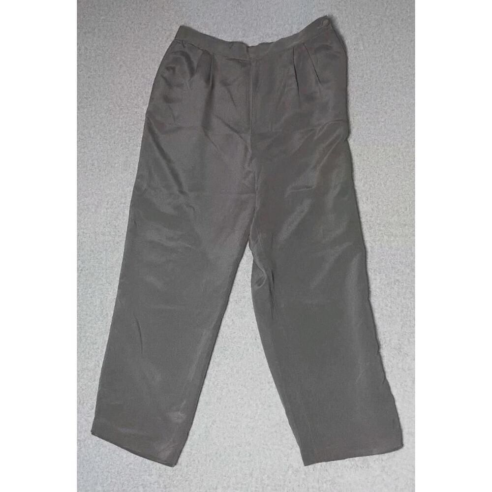 Patrick Collection 100% Silk Dress Slack Pants Womens Size 16 Gray Wide Leg...